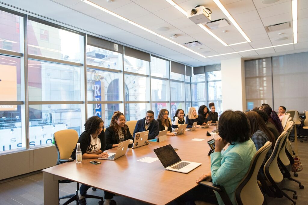 Team members in a strategic planning meeting