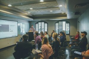 Health professionals in a training session